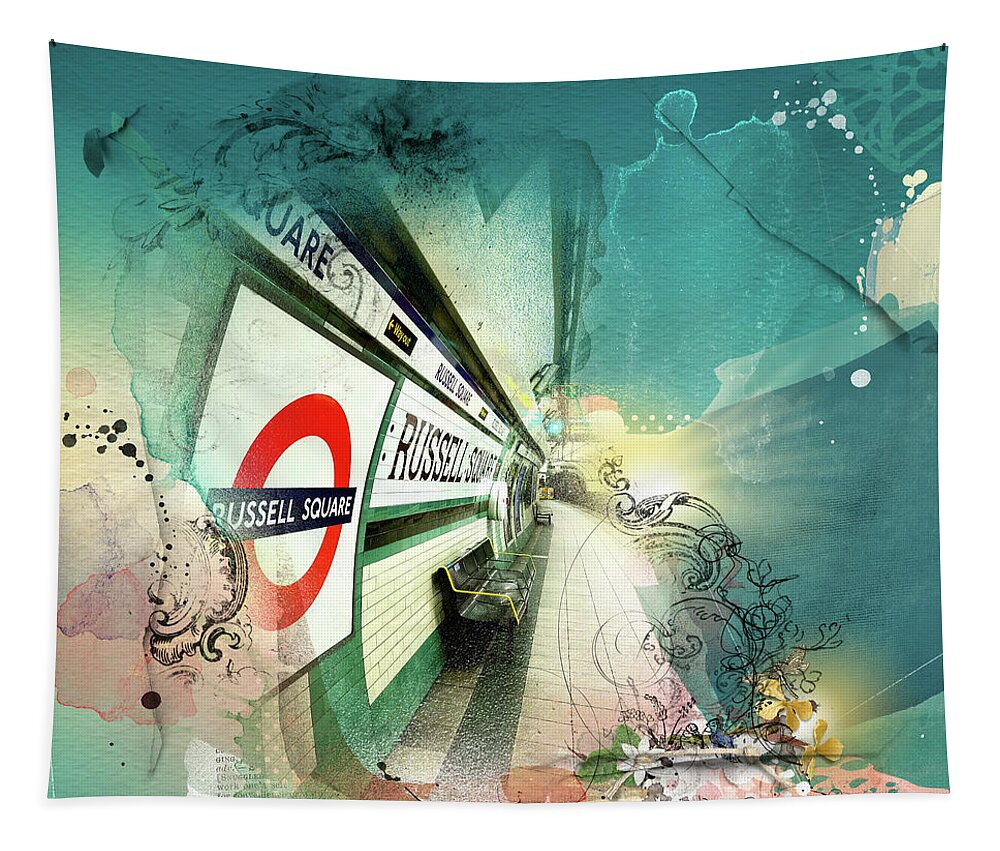 London Tapestry featuring the digital art Russell Square Station by Nicky Jameson