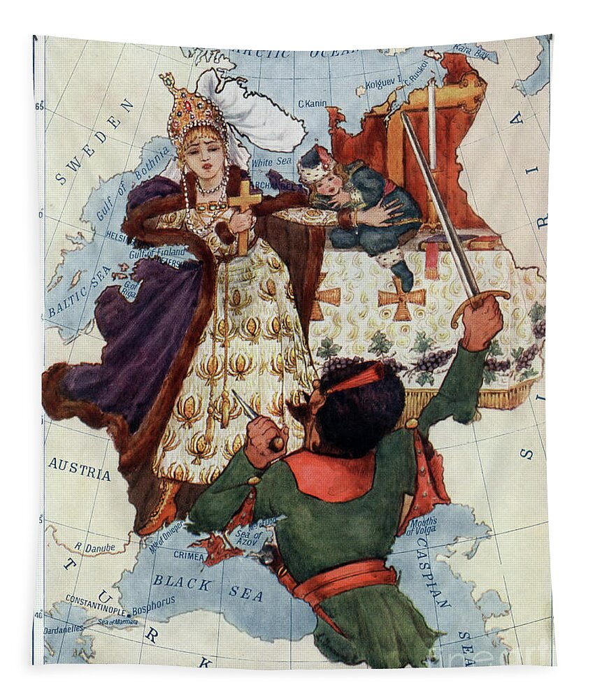 1912 Tapestry featuring the drawing Russia. His Mother Strives to Protect the Little Tsar Peter by Lilian Tennant