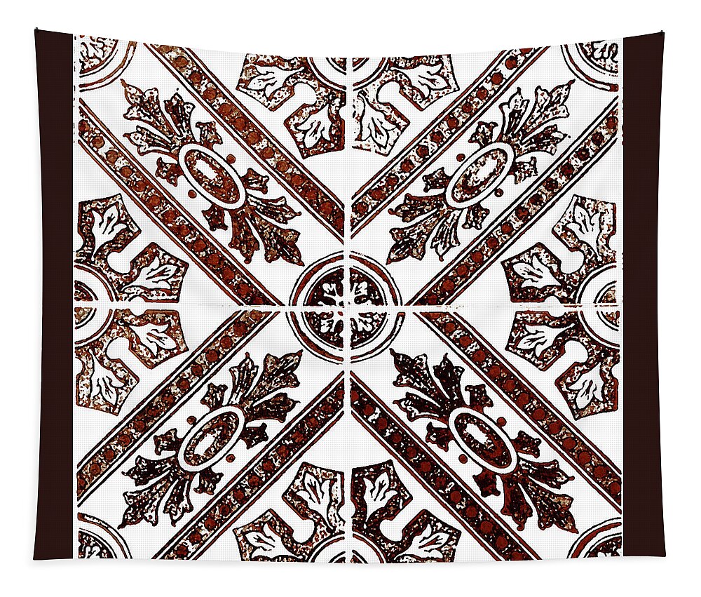 Iron Red Tapestry featuring the painting Rustic Iron Red Tiles Mosaic Design Decorative Art I by Irina Sztukowski