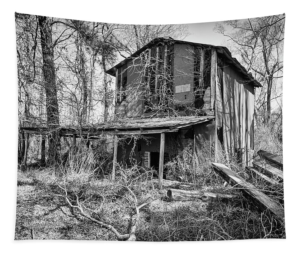 Rustic Tapestry featuring the photograph Rustic Old Tobacco Barn Along a Jones County North Carolina Back by Bob Decker