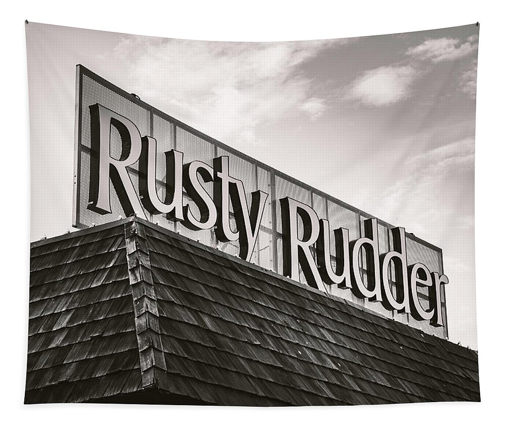 Rusty Tapestry featuring the photograph Rusty Rudder Sign by Jason Fink