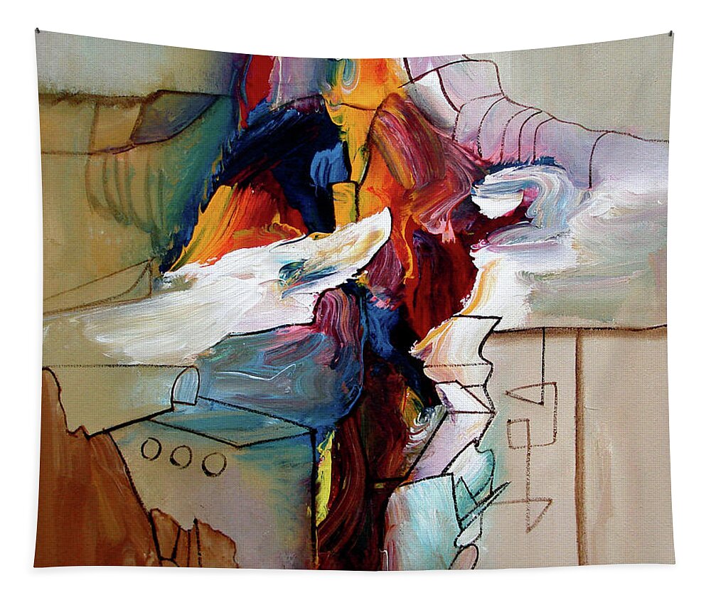 Abstract Tapestry featuring the painting Rythm For Yellow by Jim Stallings