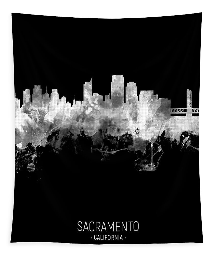 Sacramento Tapestry featuring the digital art Sacramento California Skyline #04 by Michael Tompsett