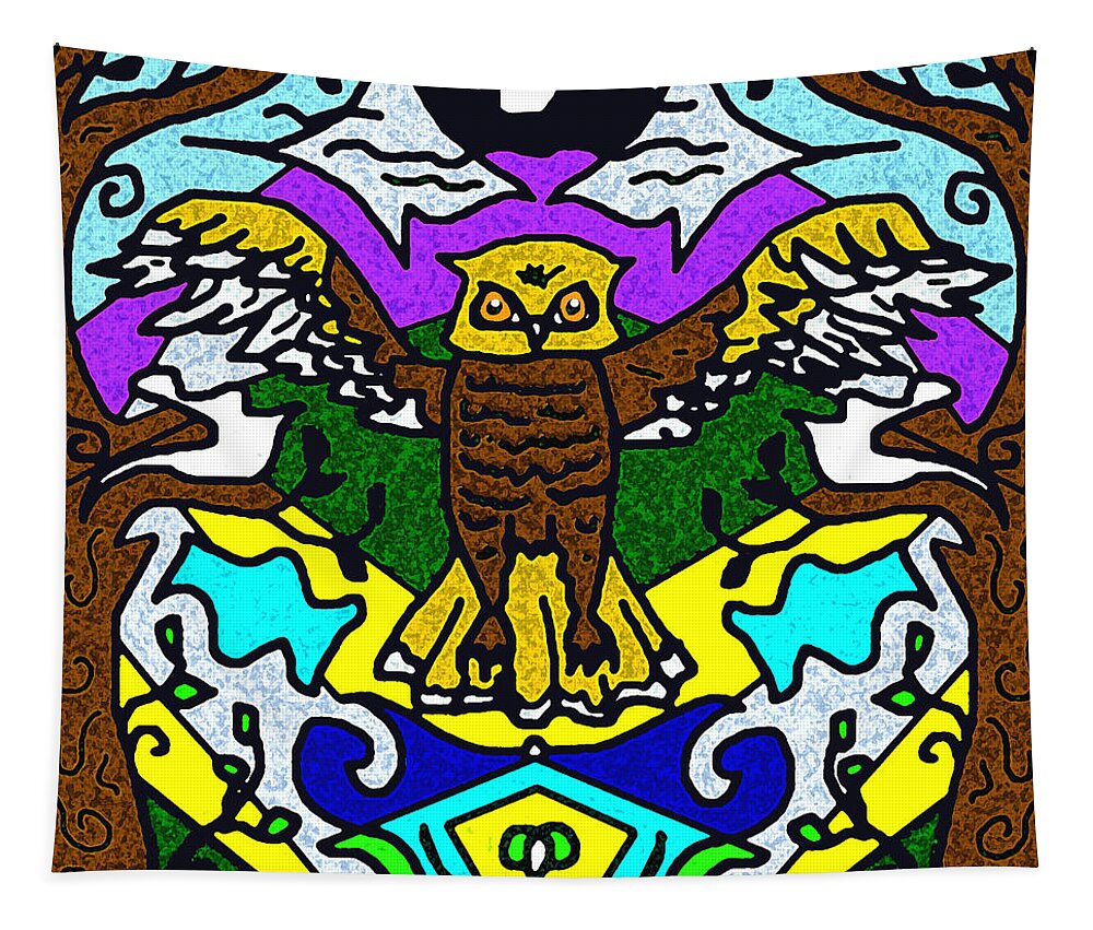 Owl Tapestry featuring the digital art Sacred Owl by Vallee Johnson