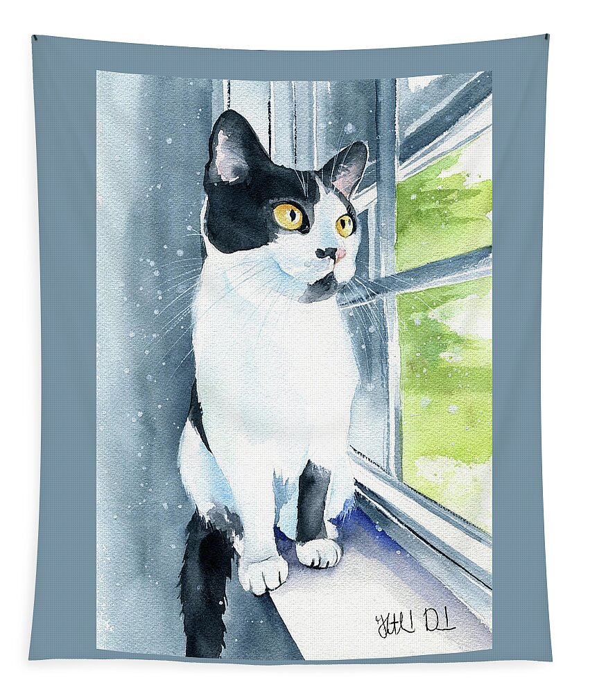 Cat Paintings Tapestry featuring the painting Sadie Cat Painting by Dora Hathazi Mendes