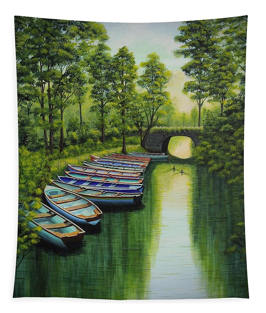 Kim Mcclinton Tapestry featuring the painting Safe Harbour by Kim McClinton