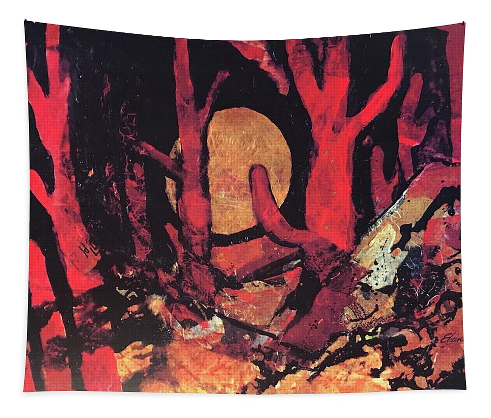 Southwest Landscape Tapestry featuring the painting Saguaro Sunset by Elaine Elliott