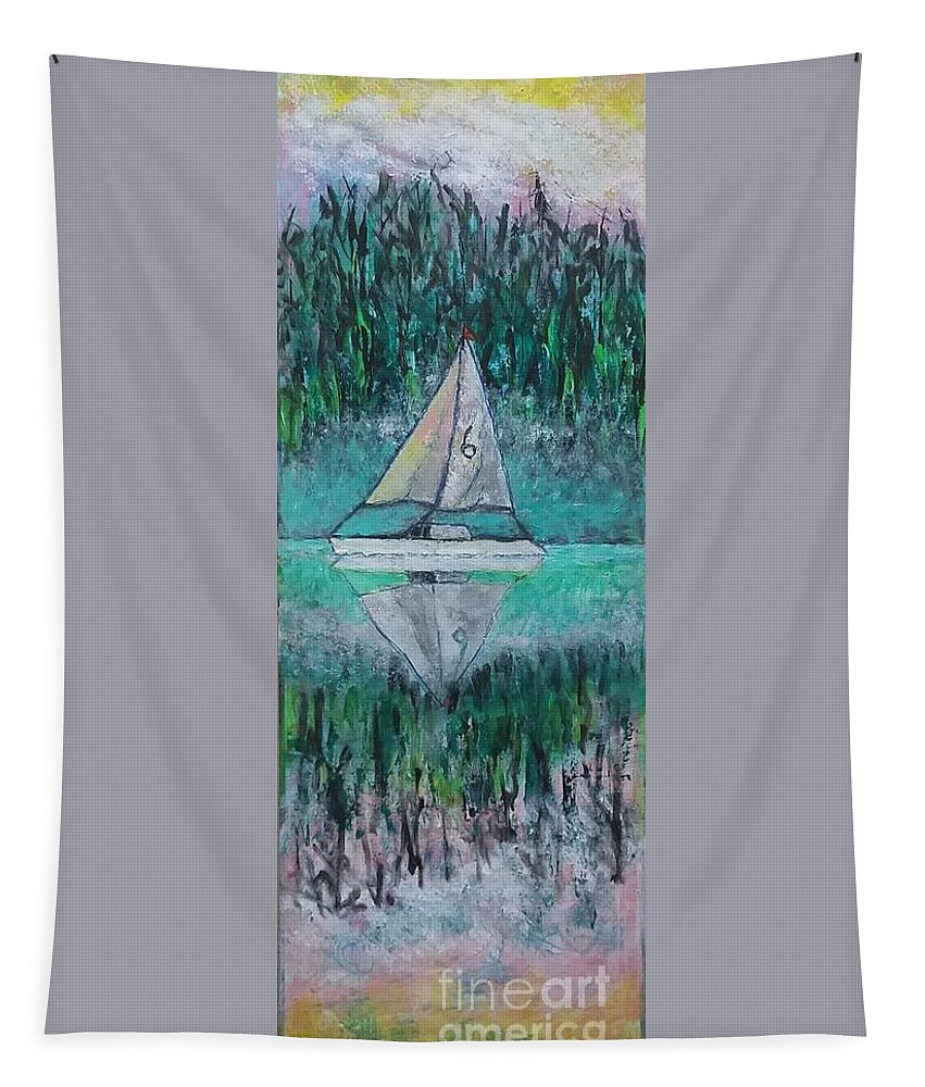  Tapestry featuring the painting The Sailboat 6 by Mark SanSouci