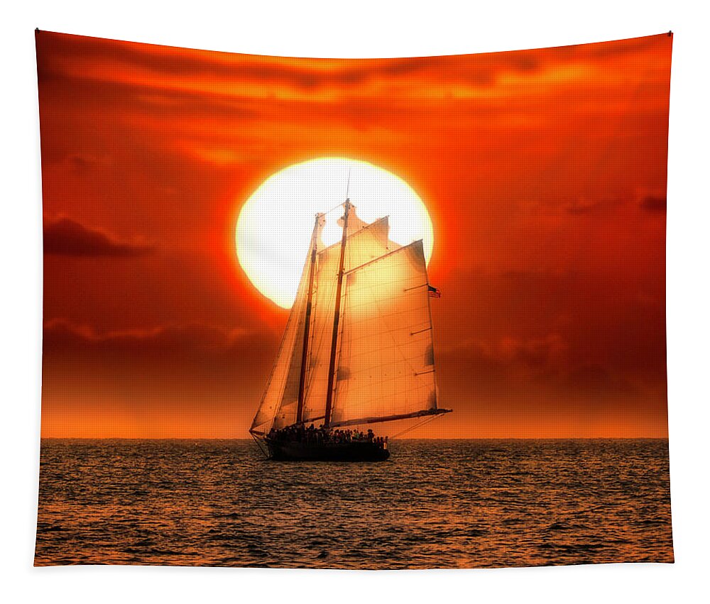  Tapestry featuring the photograph Sailboat at Sunset by Jack Wilson