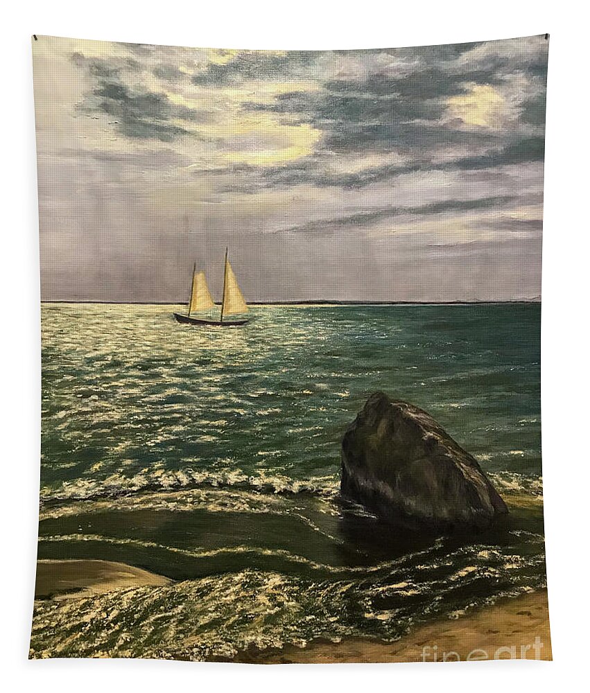 Paintings Tapestry featuring the painting Sailboat on Marthas Vineyard by Sherrell Rodgers