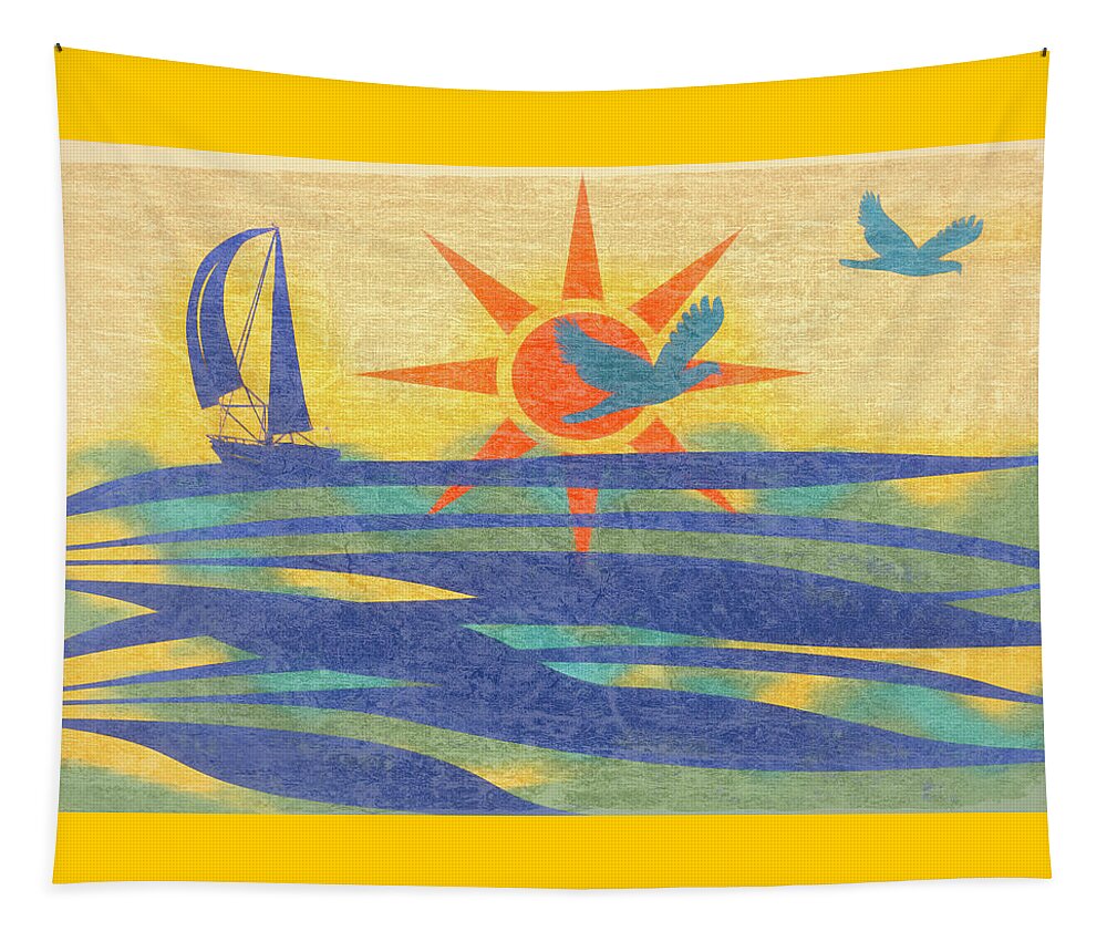Birds Tapestry featuring the digital art Sailing Fun at the Beach Painting by Debra and Dave Vanderlaan