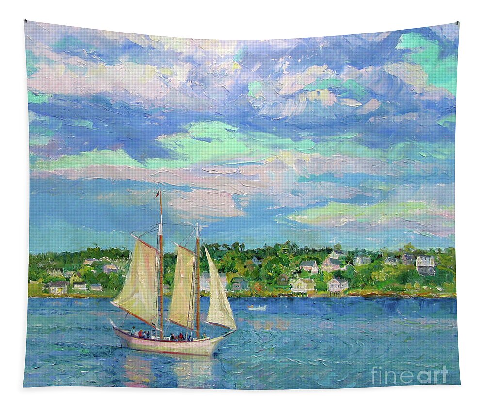 Gloucester Harbor Tapestry featuring the painting Sailing Gloucester Harbor by John McCormick