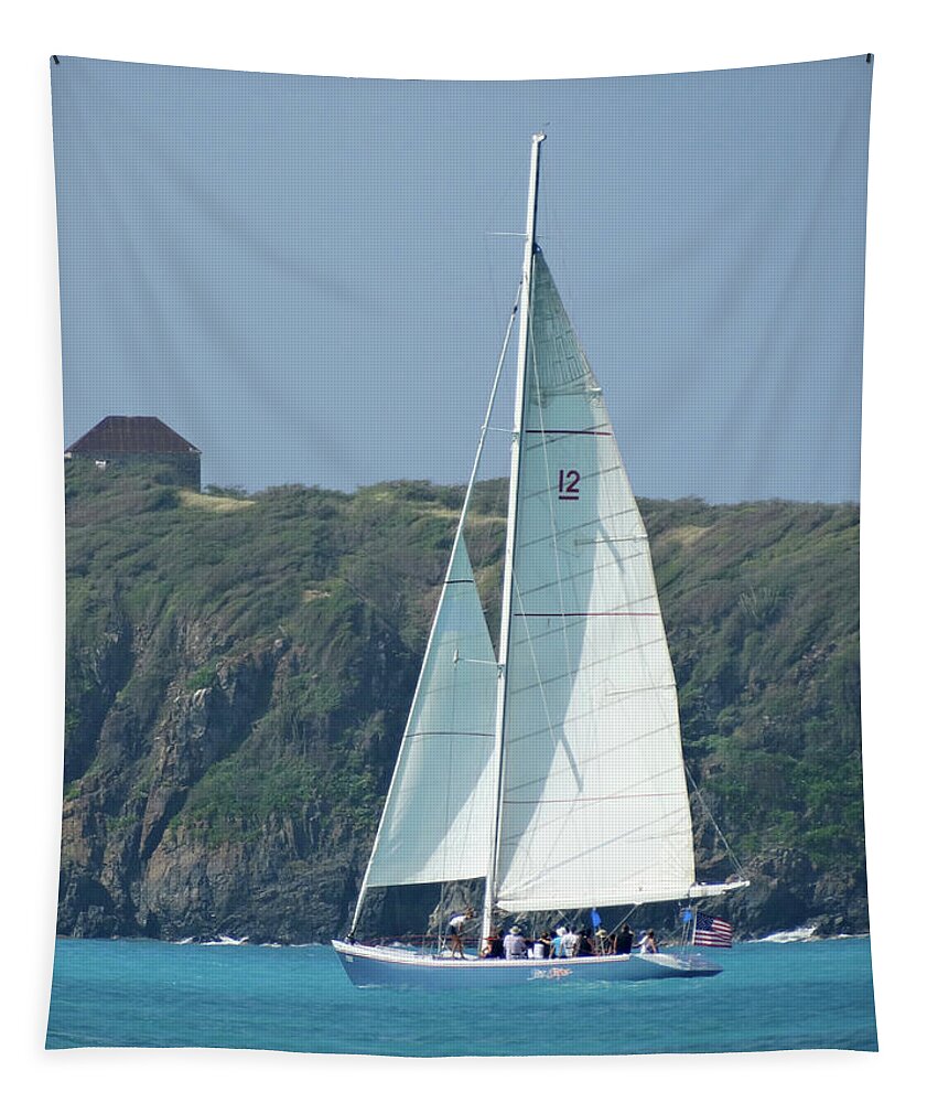 Ocean Scene Tapestry featuring the photograph Sailing in St Martin by Mike McGlothlen