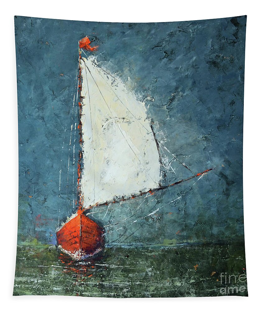 Sailing Tapestry featuring the painting Sailing into Darkness by Patricia Caldwell