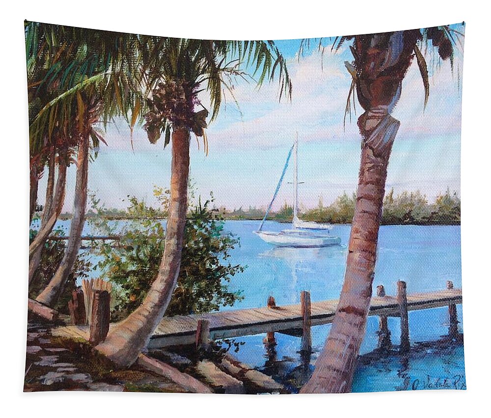 Palm Trees Tapestry featuring the painting Sailing on the Indian River by Judy Rixom