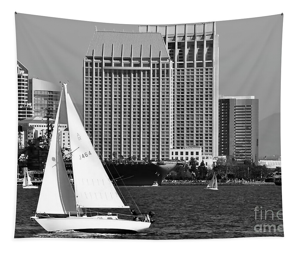 Boats Tapestry featuring the digital art San Diego Sailing by Kirt Tisdale