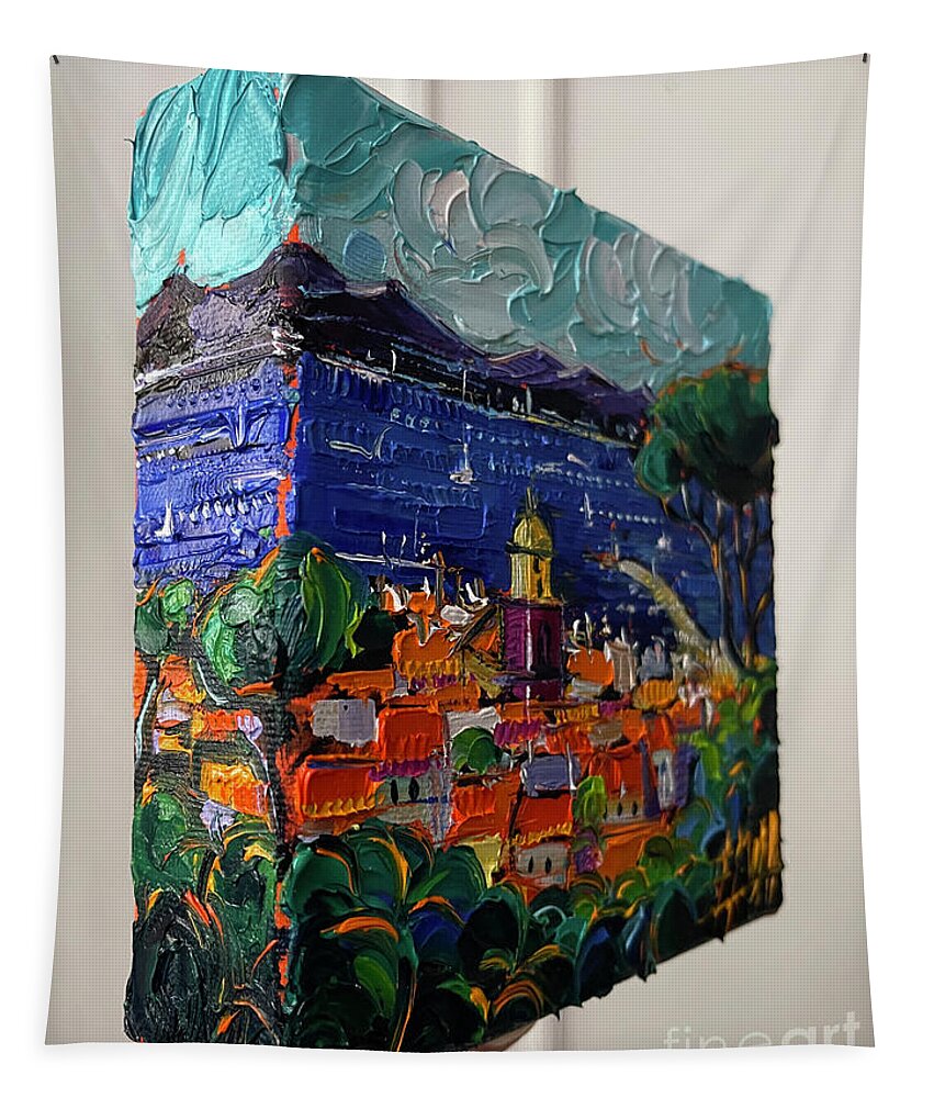  Tapestry featuring the painting SAINT TROPEZ VIEW - 3D canvas painted edges left side by Mona Edulesco