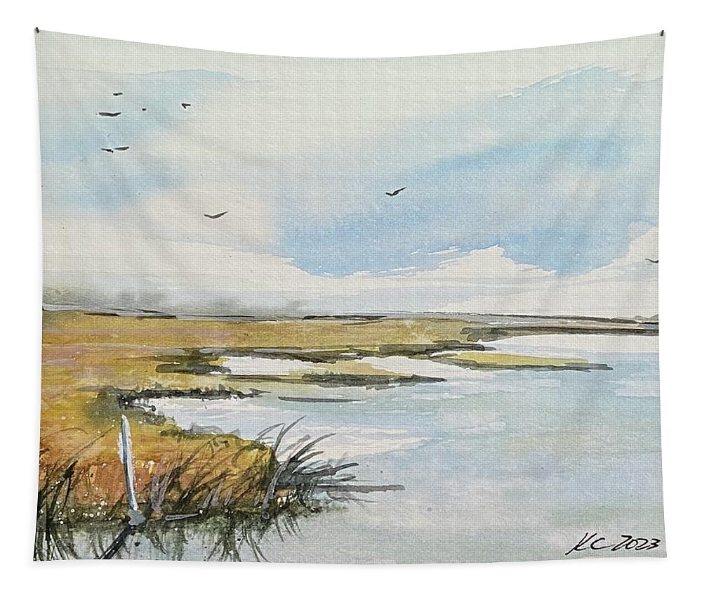 Saltwater Marsh Tapestry featuring the painting Salt Marsh 3 by Kellie Chasse