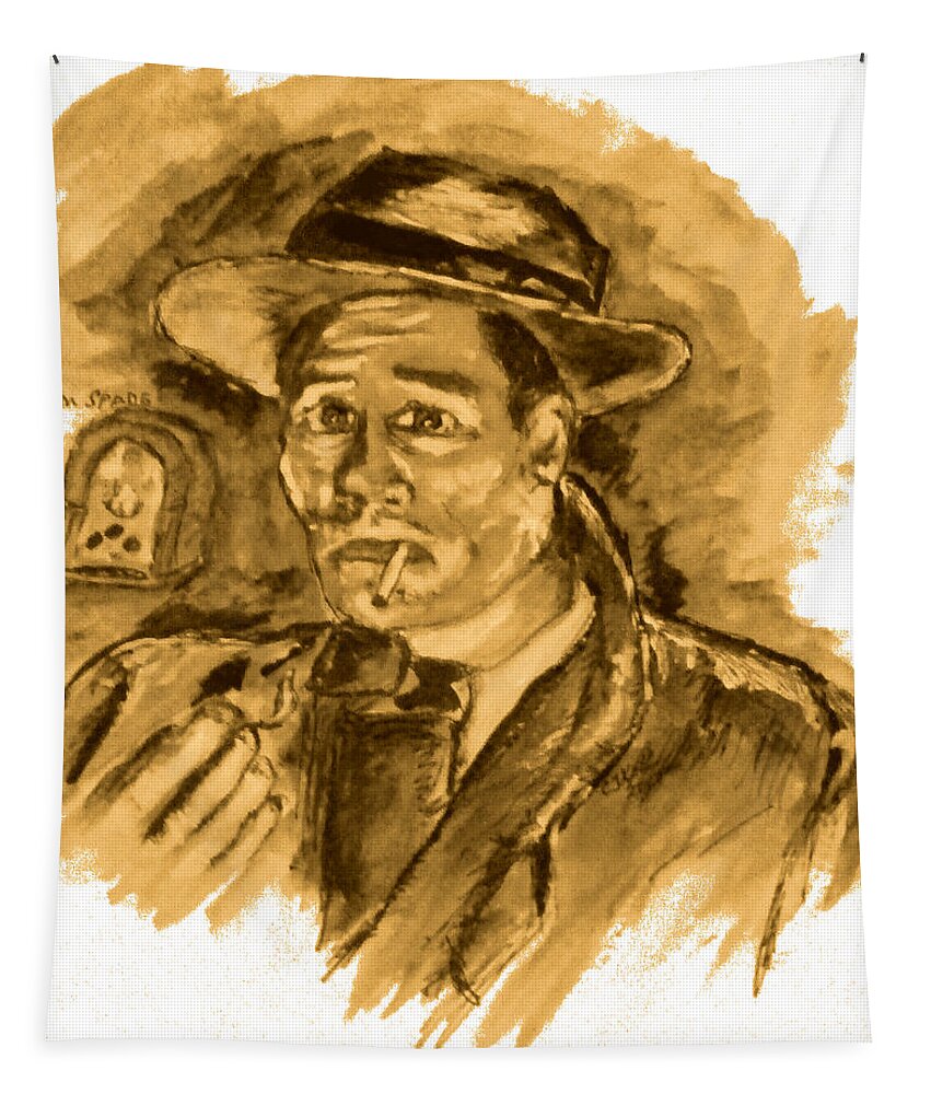 Radio Tapestry featuring the drawing Sam Spade No1. by Clyde J Kell