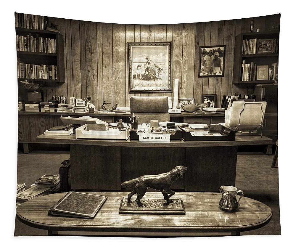 Sam's Office Tapestry featuring the photograph Sam Walton Office Sepia by Buck Buchanan