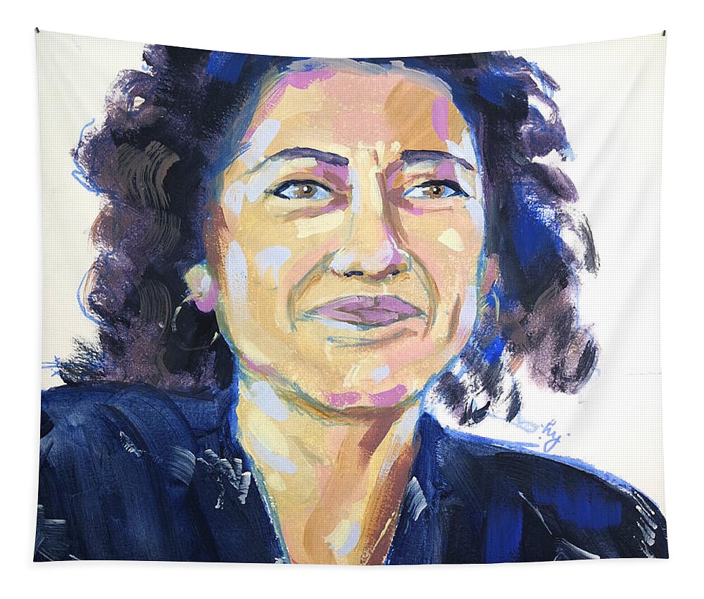 Samira Tapestry featuring the painting Samira Ahmed Portrait Painting #PAOTW by Mike Jory