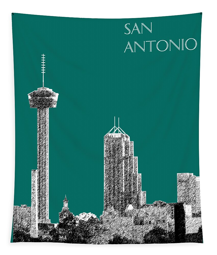 Architecture Tapestry featuring the digital art San Antonio Skyline - Coral by DB Artist