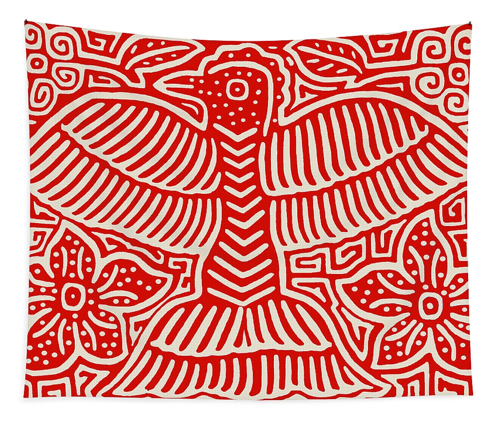 Kuna Pajaro Tapestry featuring the digital art San Blas Island Pajaro - Red Ivory by Vagabond Folk Art - Virginia Vivier
