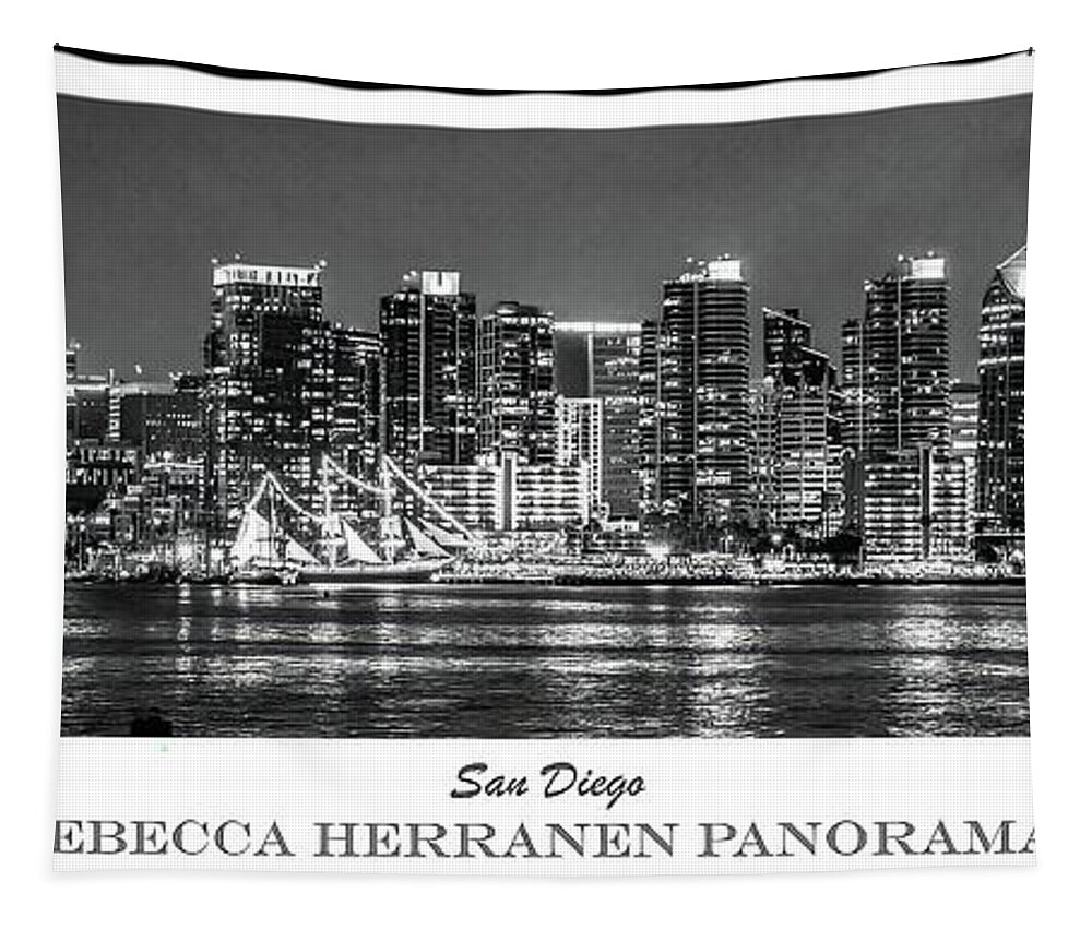 San Diego City Skyline Tapestry featuring the photograph San Diego City Skyline in Black and White by Rebecca Herranen