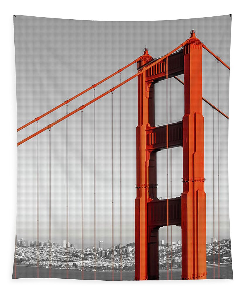 San Francisco Tapestry featuring the photograph SAN FRANCISCO Golden Gate Bridge - colorkey by Melanie Viola