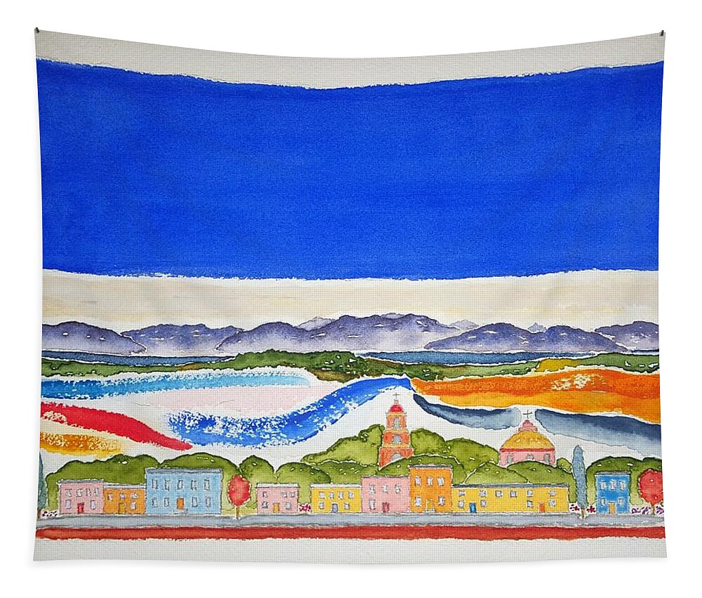 Watercolor Tapestry featuring the painting San Miguel de Allende by John Klobucher