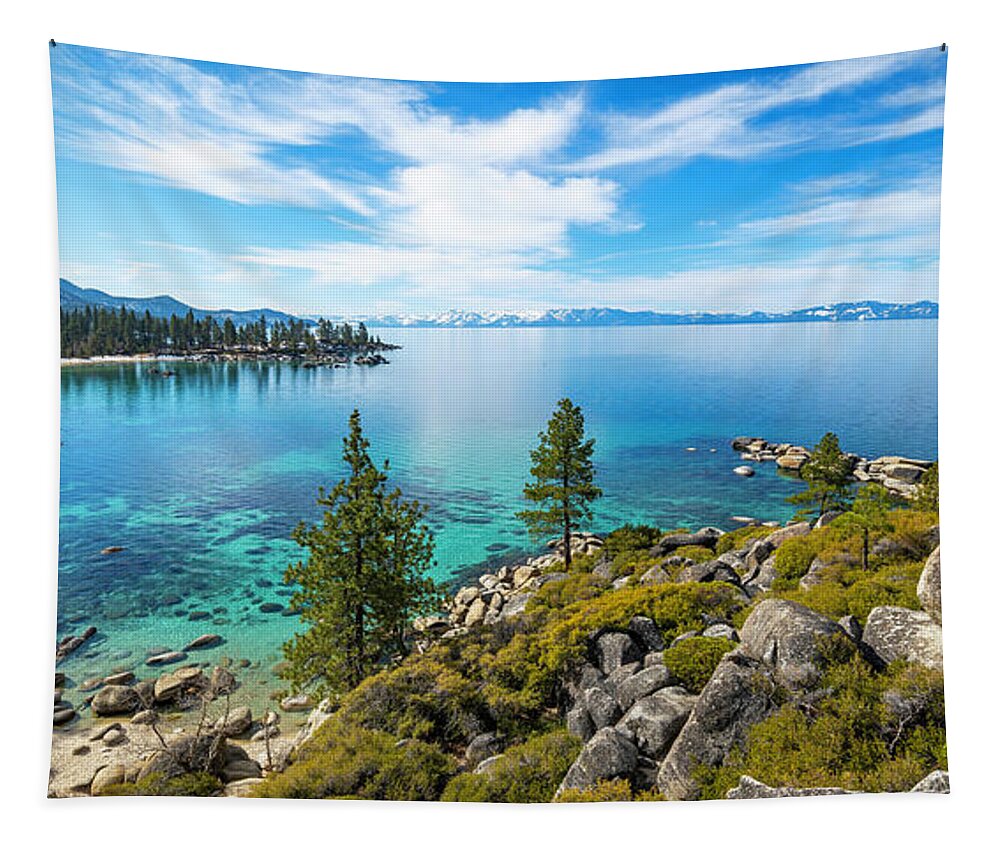 Sand Harbor Tapestry featuring the photograph Sand Harbor Panoramic lookout by Brad Scott