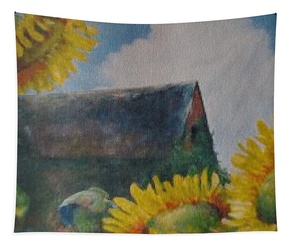 Sunflowers Tapestry featuring the painting Sand Mountain Sunflowers by ML McCormick