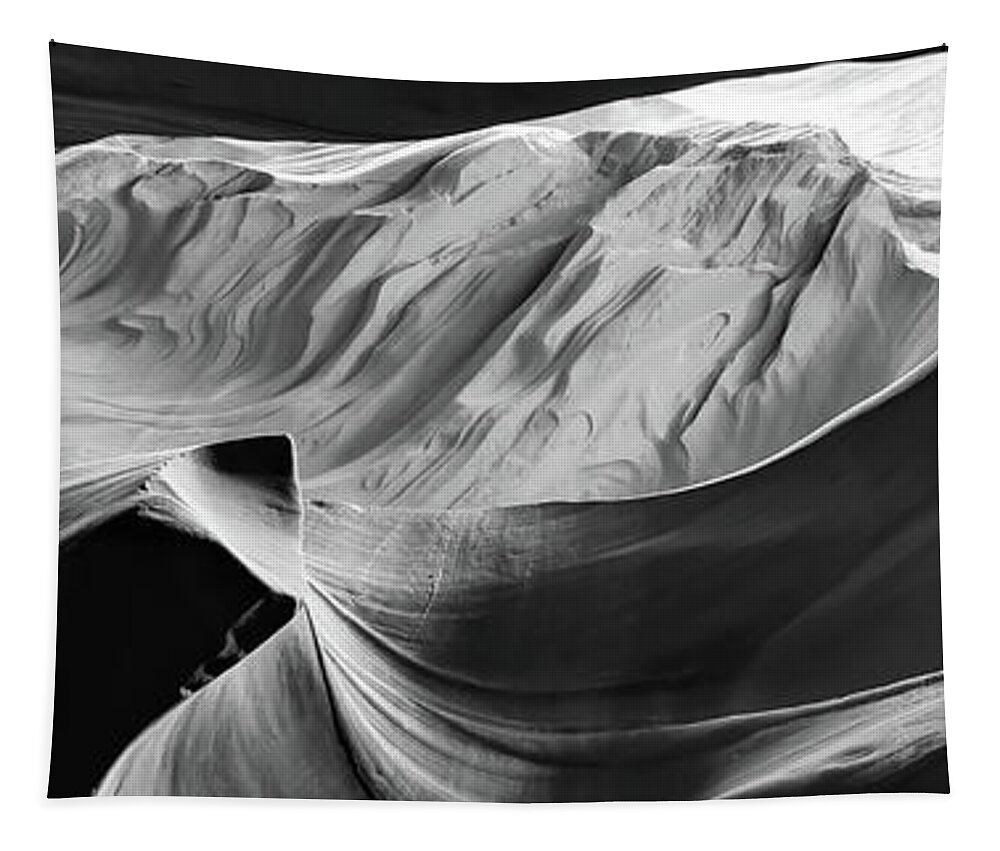 Antelope Canyon Tapestry featuring the photograph Sandstone Symphony Panorama - Monochrome Layers Of Antelope Canyon by Gregory Ballos