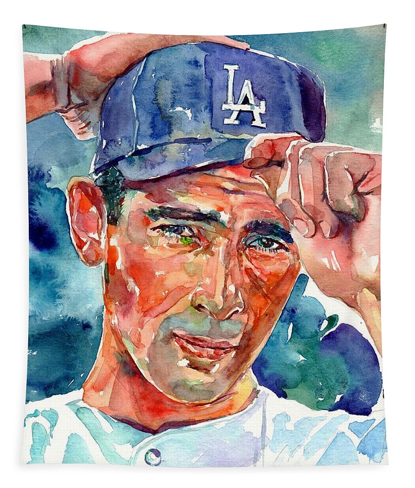 Sandy Tapestry featuring the painting Sandy Koufax Portrait by Suzann Sines