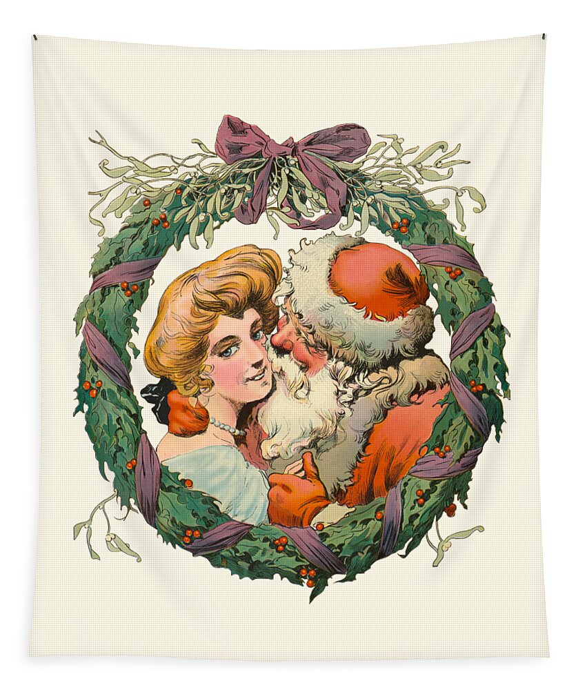 Merry Christmas Tapestry featuring the digital art Santa Claus wreath by Madame Memento