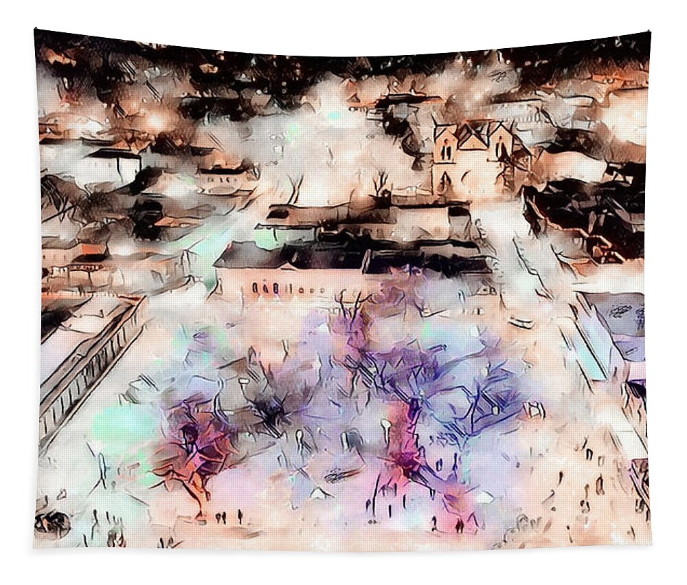 Southwest Tapestry featuring the digital art Santa Fe Plaza Lights by Aerial Santa Fe