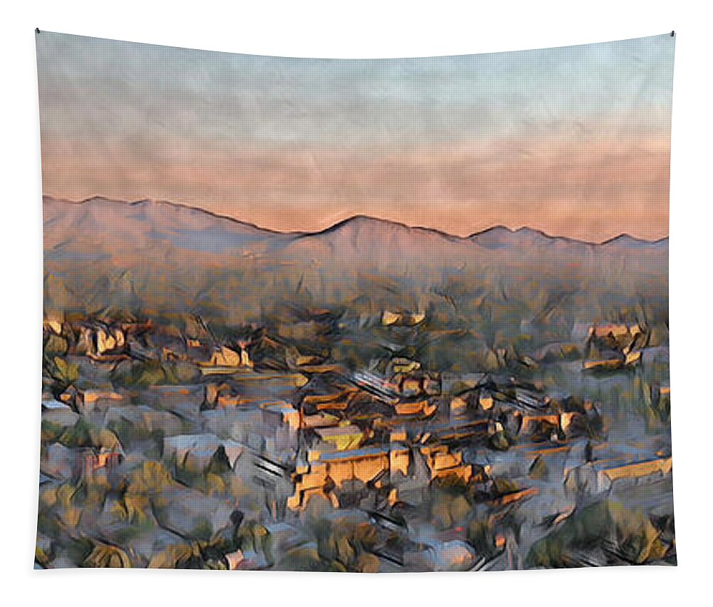 Southwest Tapestry featuring the photograph Santa Fe Sunset Panorama by Aerial Santa Fe