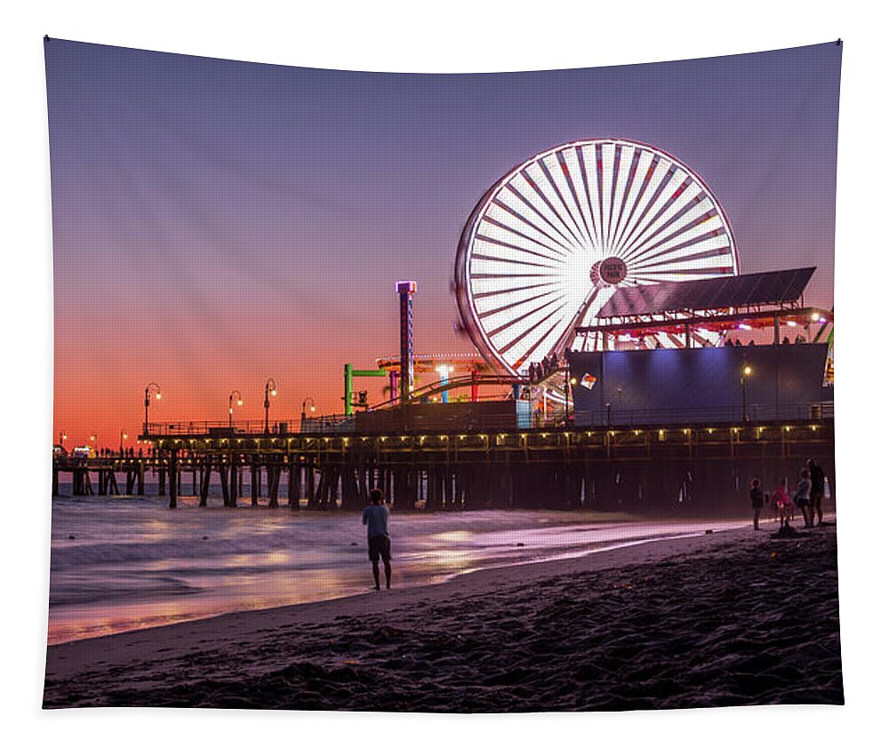California Tapestry featuring the photograph Santa Monica Pier Summer Sunset by Dee Potter