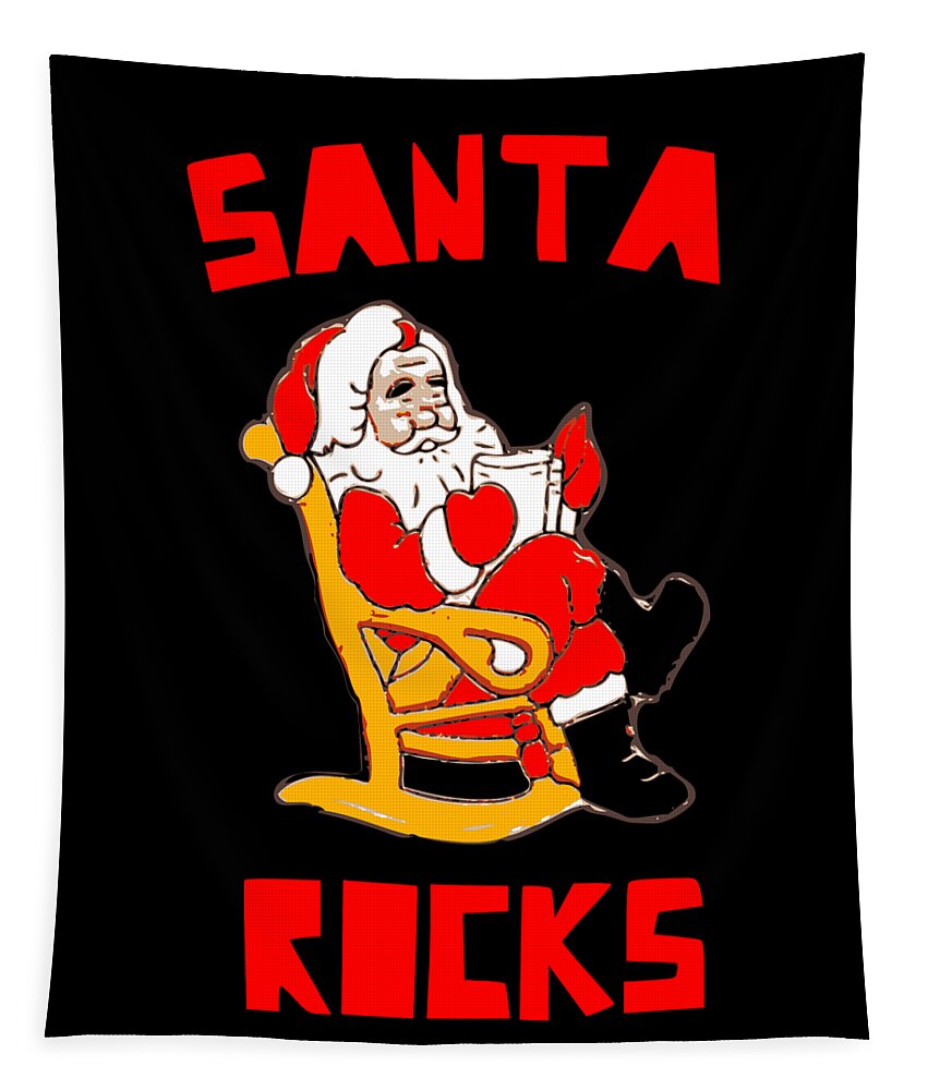 Christmas 2023 Tapestry featuring the digital art Santa Rocks Funny Christmas by Flippin Sweet Gear