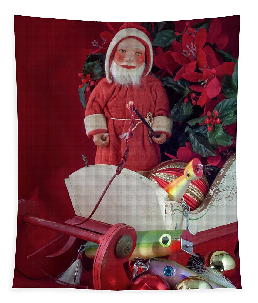 Fishing Lure Tapestry featuring the photograph Santa with presents for the fisherman by Cordia Murphy