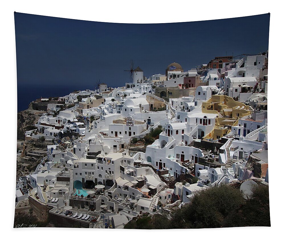 Landscape Tapestry featuring the photograph Santorini color by Aleksander Rotner