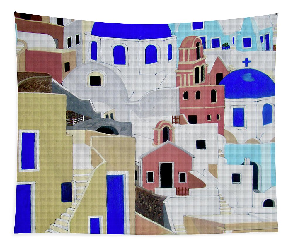 Town Tapestry featuring the painting Santorini by Stephanie Moore