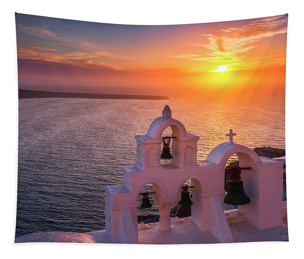 Greece Tapestry featuring the photograph Santorini Sunset by Evgeni Dinev