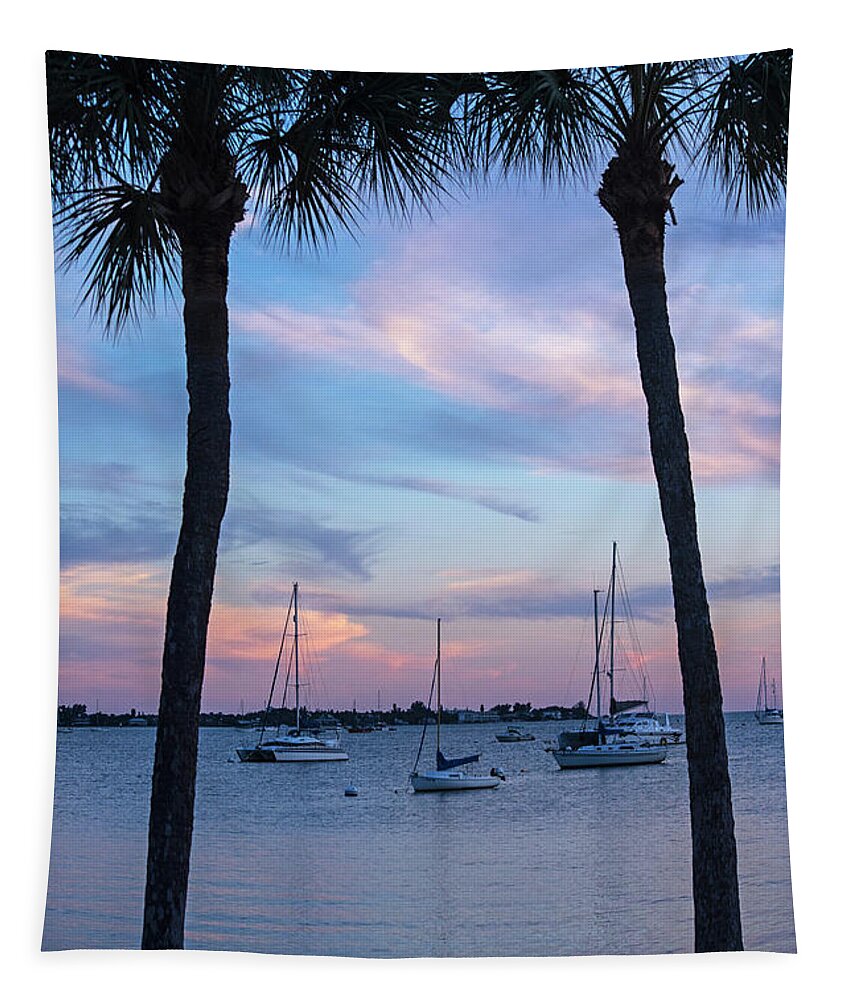 Sarasota Tapestry featuring the photograph Sarasota FL Bayfront Park Sunset Florida Boats by Toby McGuire