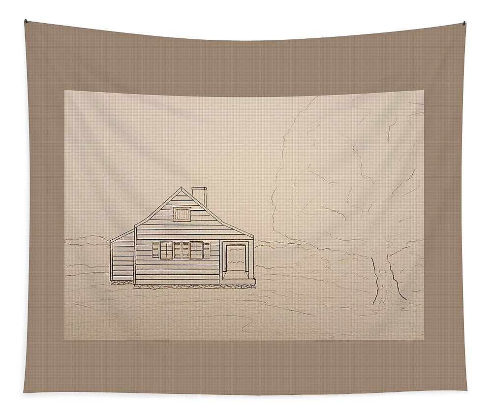 Sketch Tapestry featuring the drawing Saratoga Farmhouse by John Klobucher