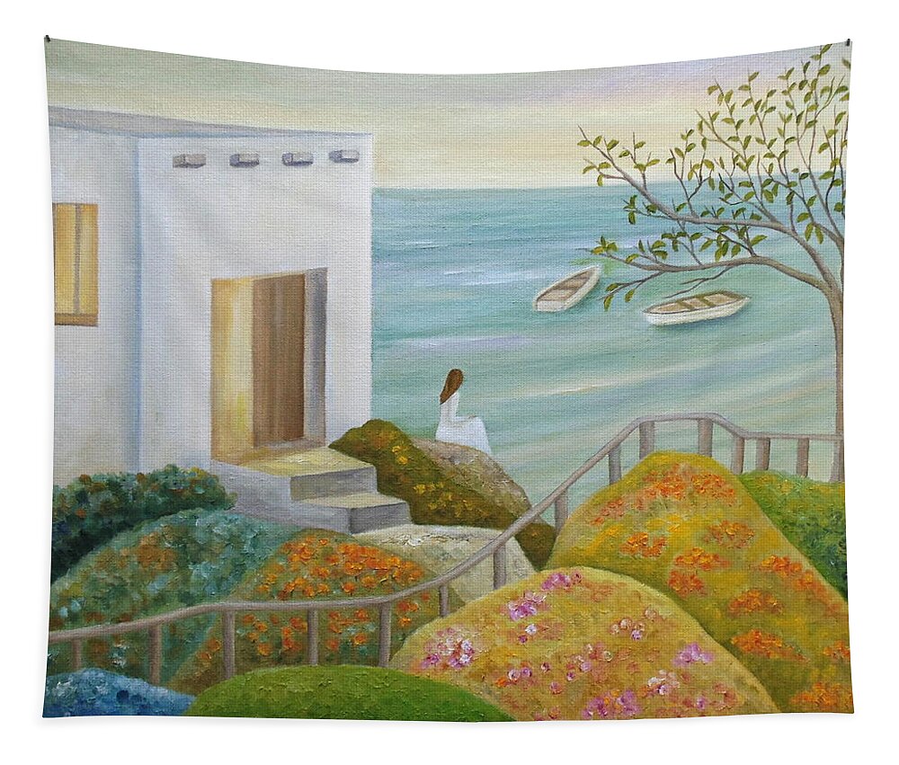 Marine. Marine Art Tapestry featuring the painting Sat Still At The Brink by Angeles M Pomata