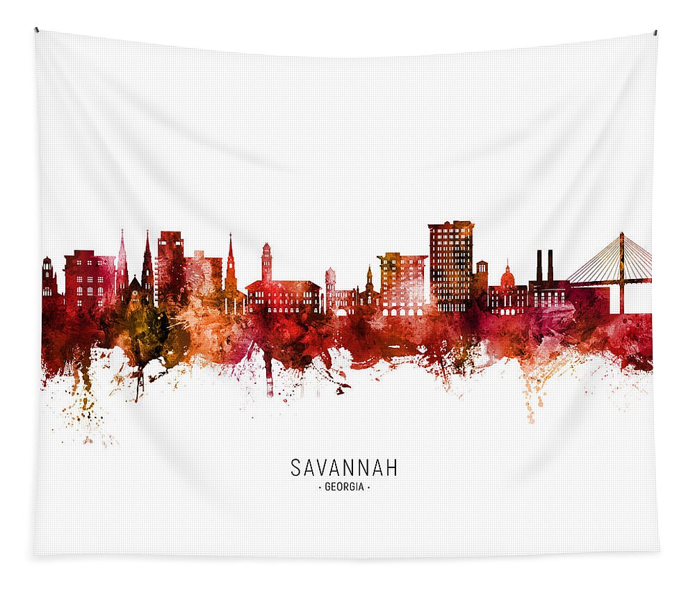 Savannah Tapestry featuring the digital art Savannah Georgia Skyline #09 by Michael Tompsett