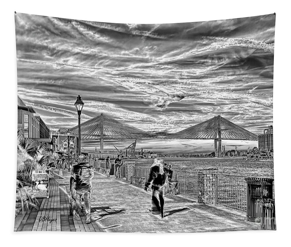 B&w Tapestry featuring the photograph Savannah's River Walk Photo-Art by DB Hayes