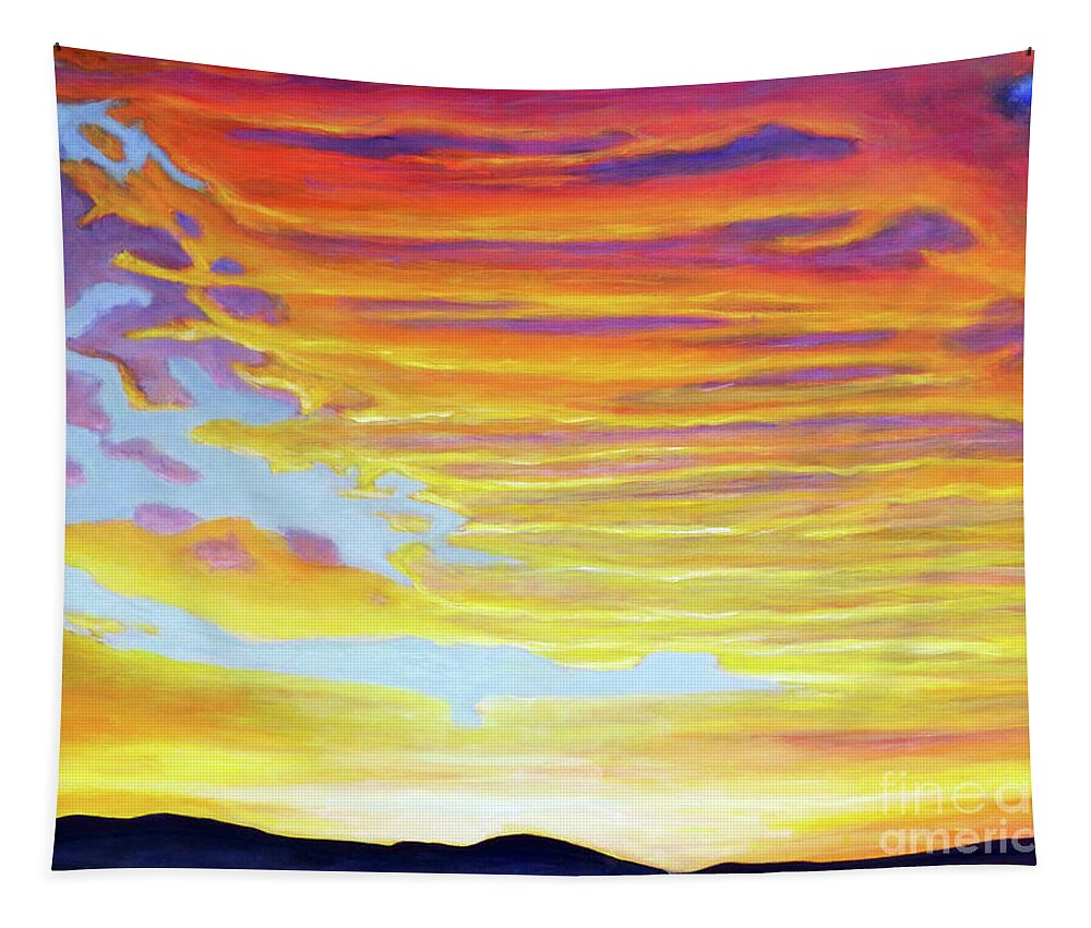 Sunset Tapestry featuring the painting Saying Goodbye by Brian Commerford