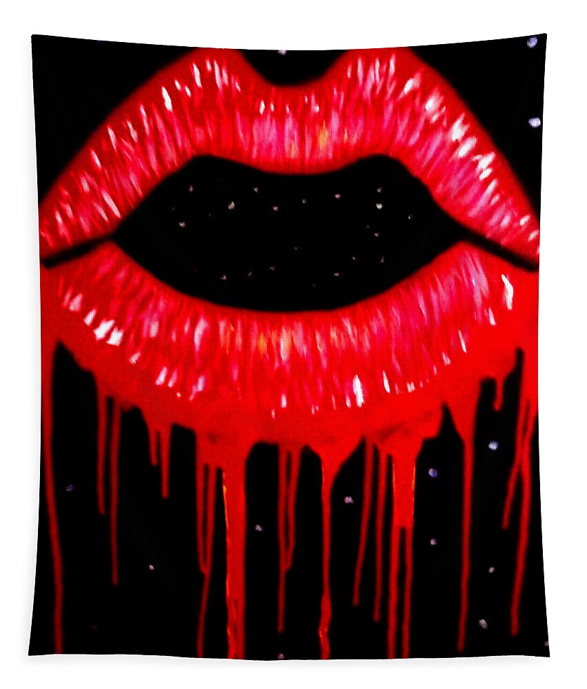 Lips Tapestry featuring the painting Scarlett Lips by Anna Adams